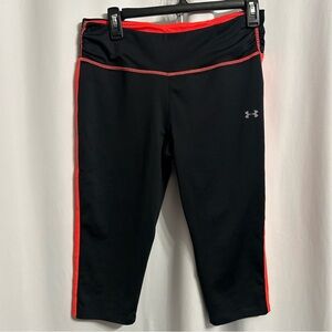 Under Armour Black and Neon Red Athletic Capri Running Leggings-Size M
